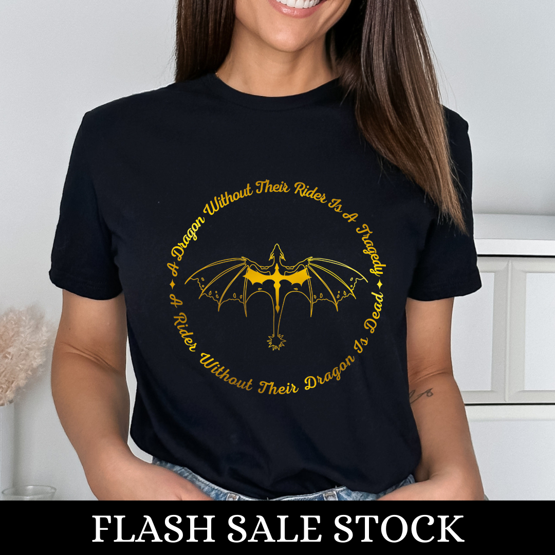 A Dragon Without Their Rider T-Shirt - Gold Foil Look | Flash Sale | Fourth Wing | Rebecca Yarros | Officially Licensed