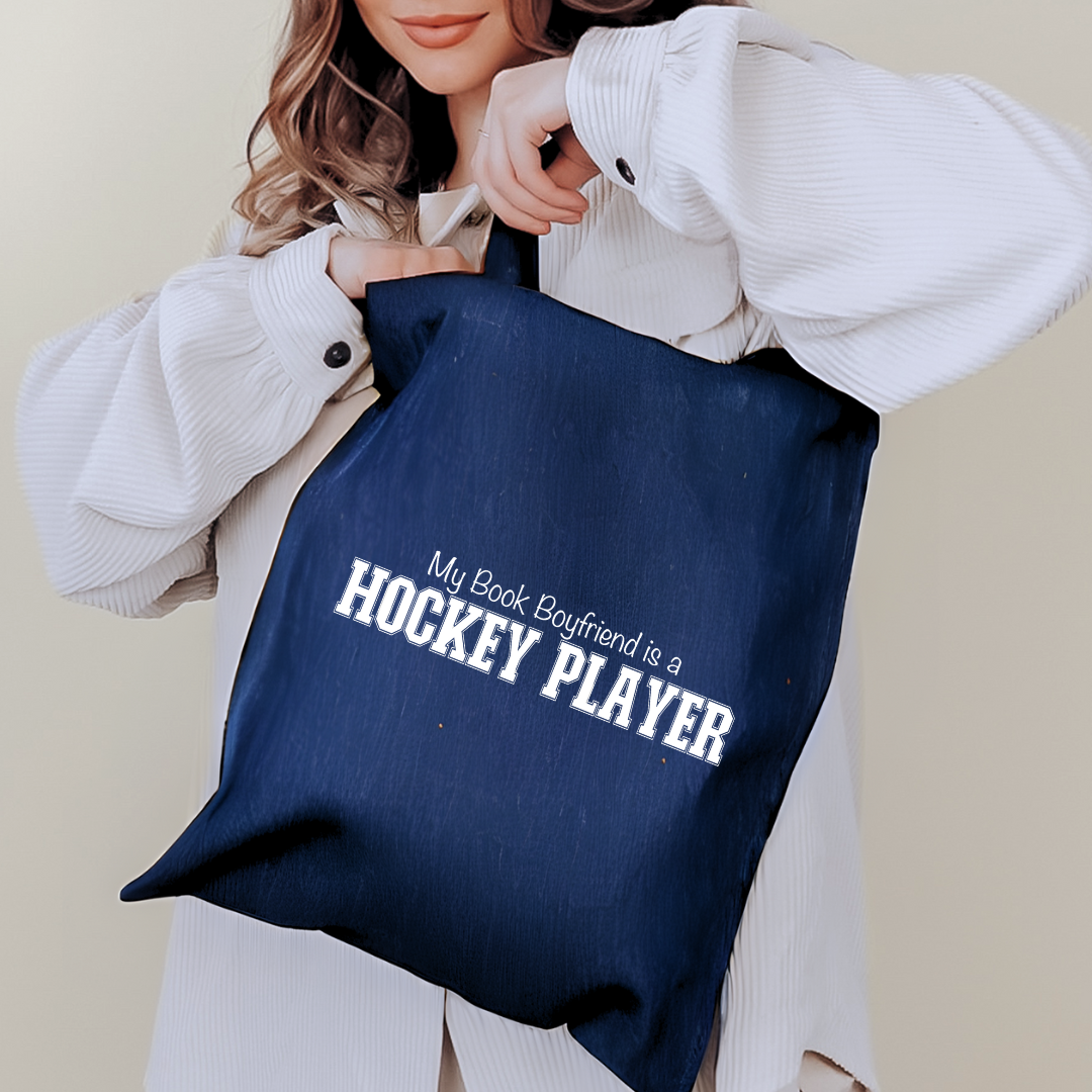 My Book Boyfriend is a Hockey Player Denim Tote Bag