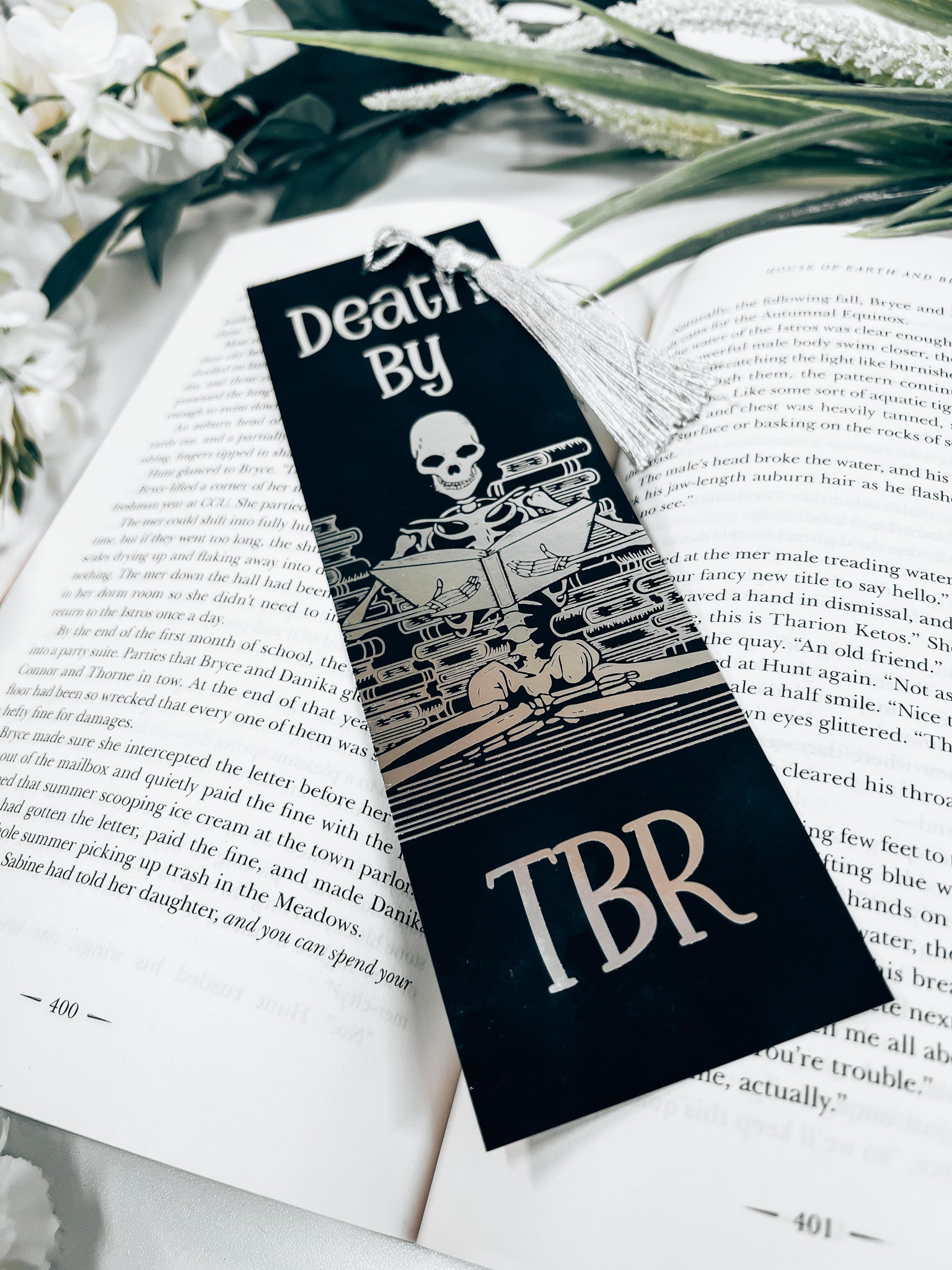Death By TBR Silver Foiled Bookmark with Tassel