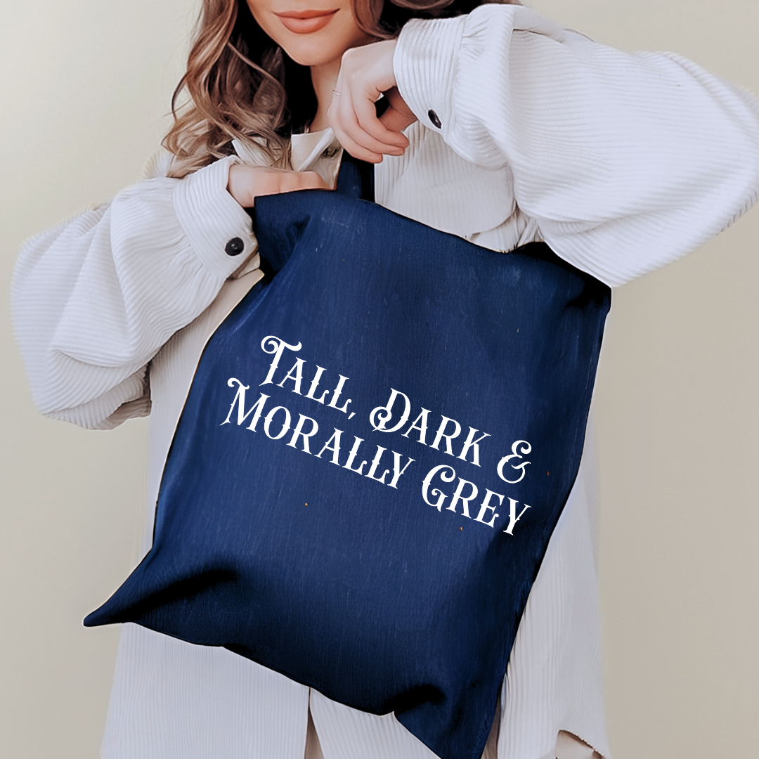 Tall Dark Morally Grey Denim Tote Bag
