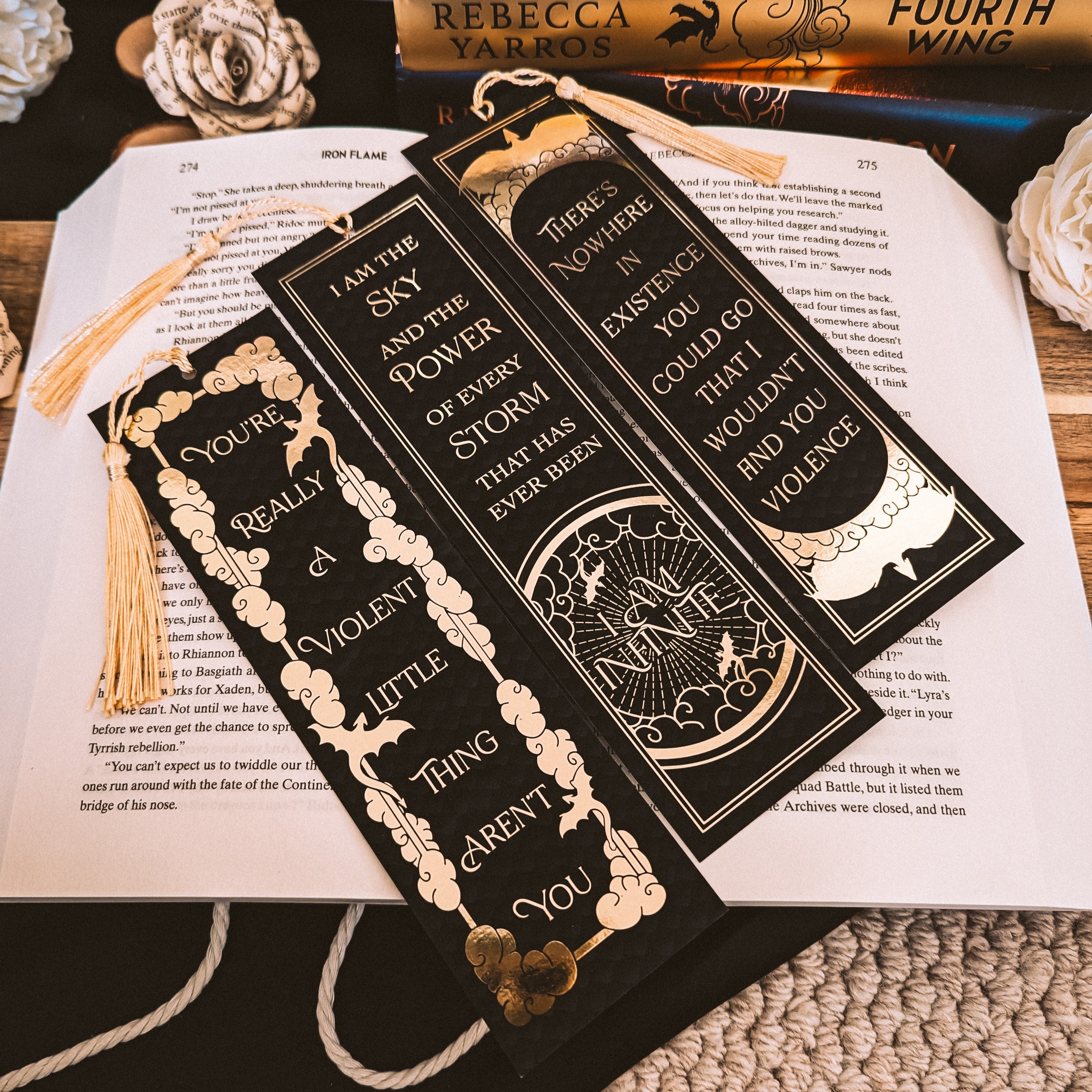 Fourth Wing Gold Foiled Bookmark Set with Tassels | Fourth Wing | Rebecca Yarros | Officially Licensed