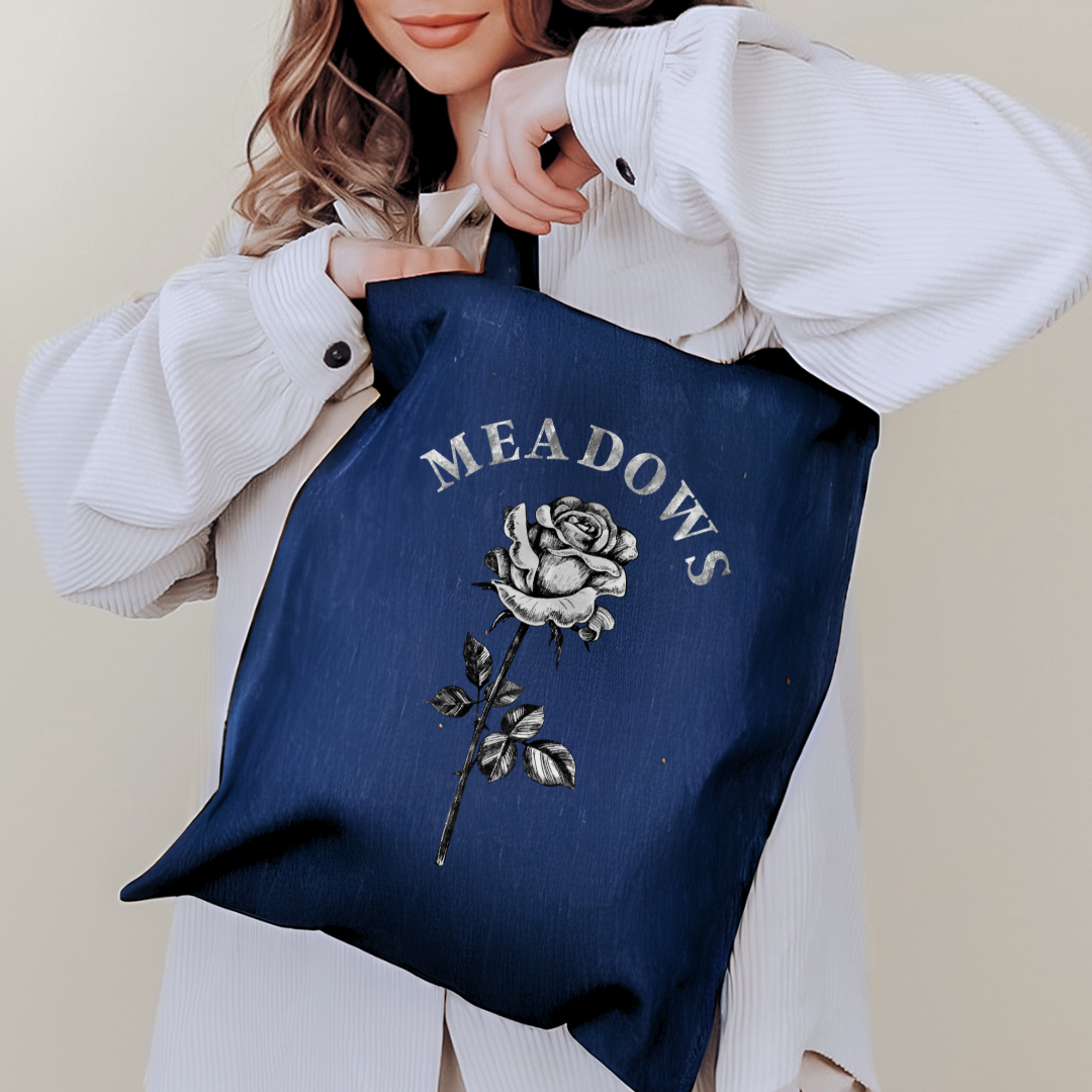 Meadows Rose | Denim Tote Bag Library Bag