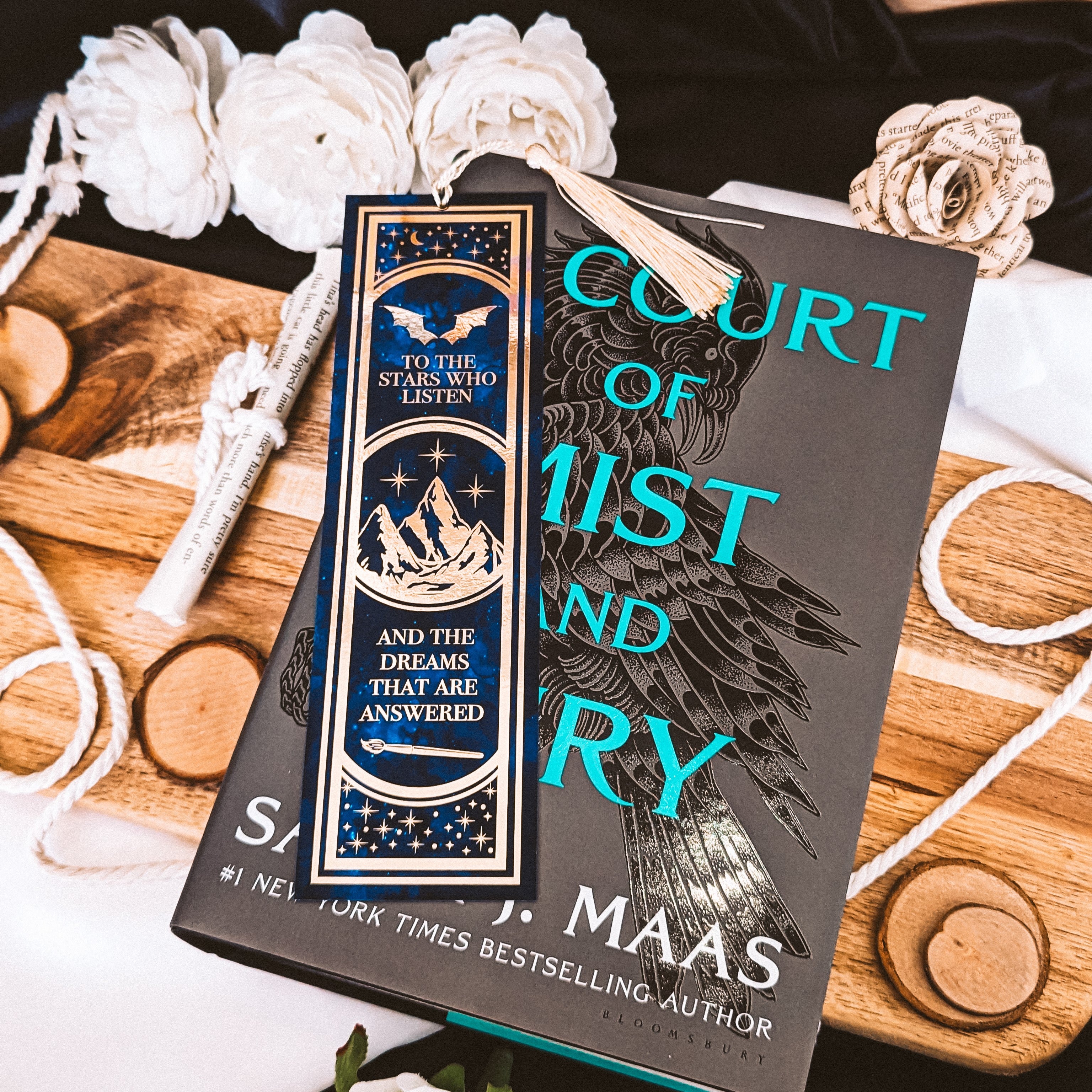 To The Stars Who Listen Gold Foiled Bookmark with Tassel | ACOTAR | Sarah J Maas | Officially Licensed