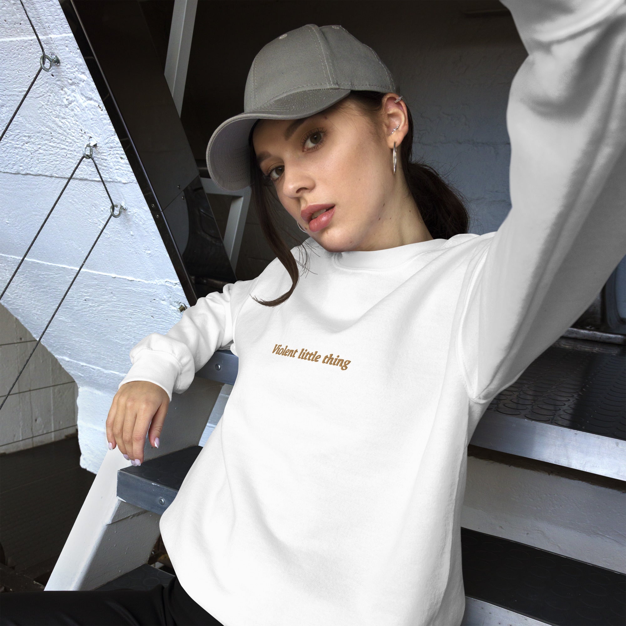Violent Little Thing Fourth Wing Embroidered Sweatshirt White