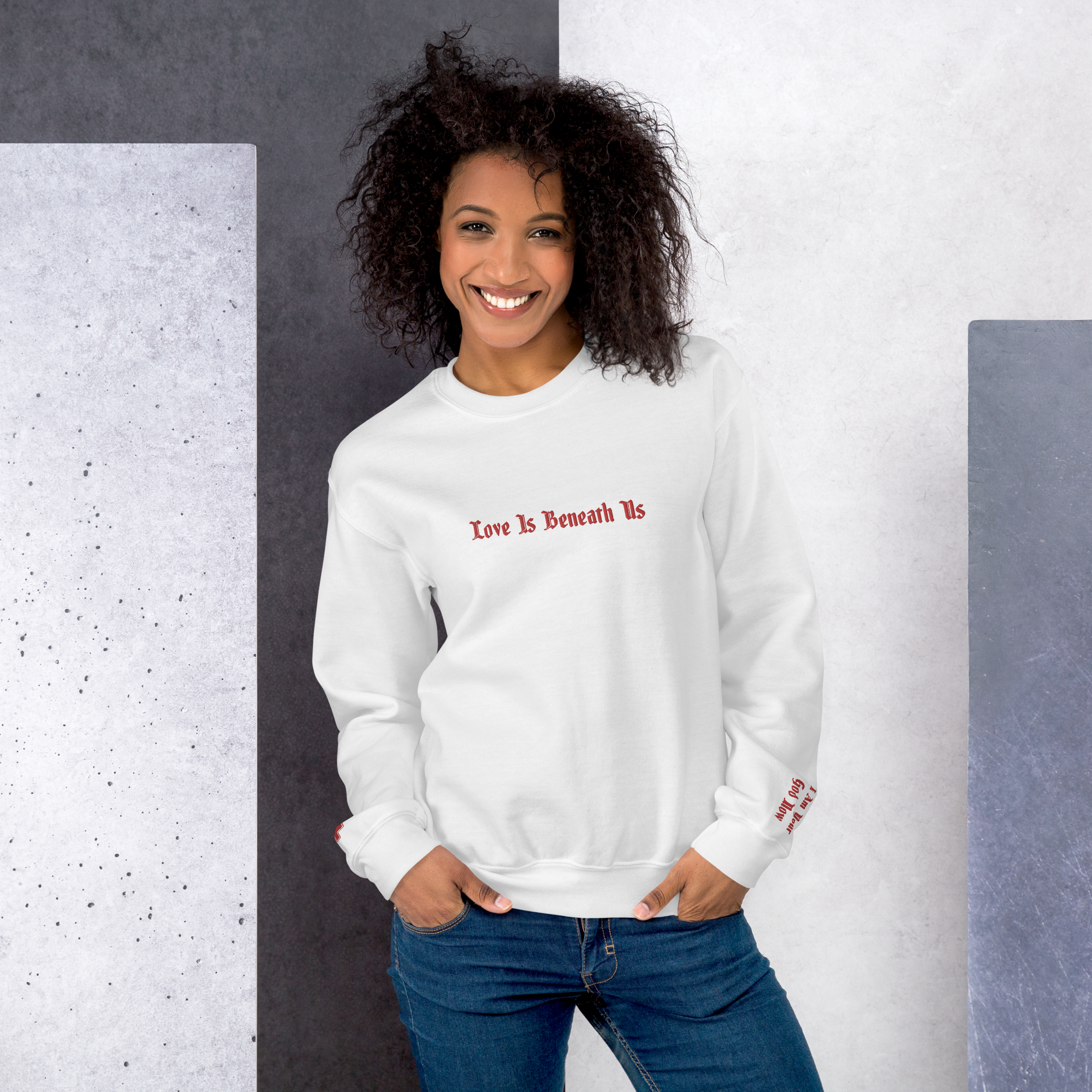 Love is Beneath Us Embroidered Sweatshirt Red Stitching | That Sik Luv | Jescie Hall | Officially Licensed |