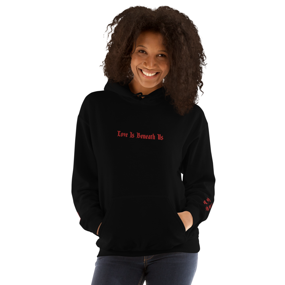 Love is Beneath Us Embroidered Hoodie Red Stitching | That Sik Luv | Jescie Hall | Officially Licensed|