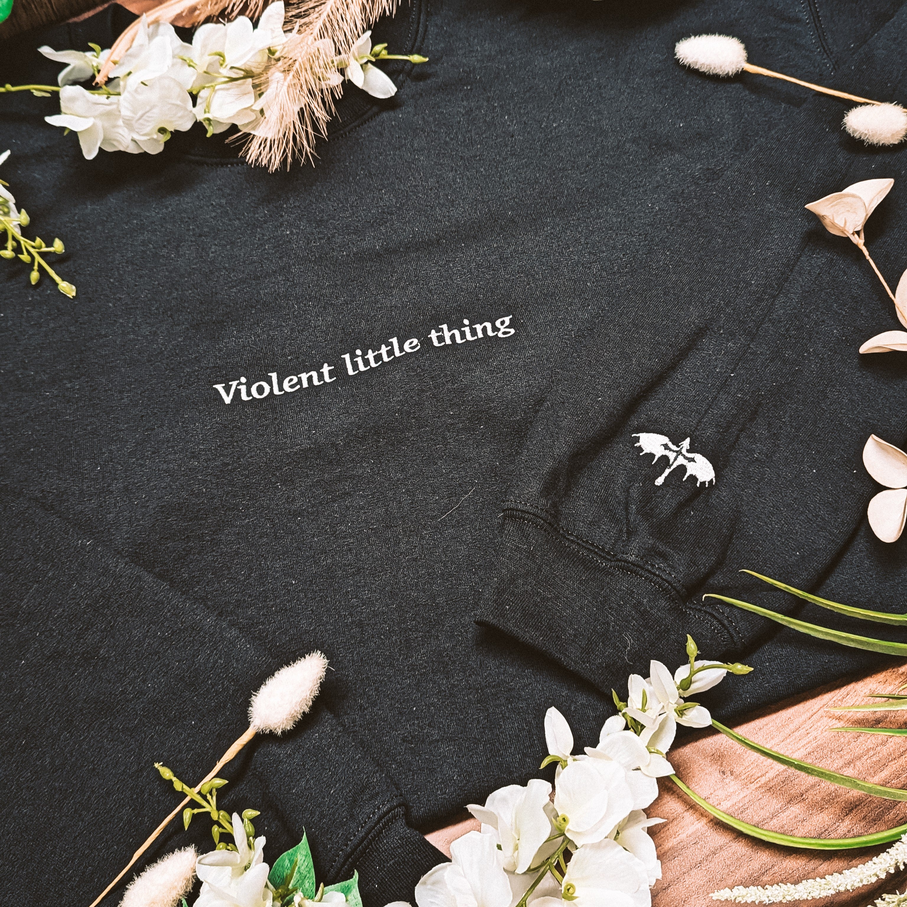 Violent Little Thing EMBROIDERED Sweatshirt Black | Fourth Wing | Rebecca Yarros | Officially Licensed