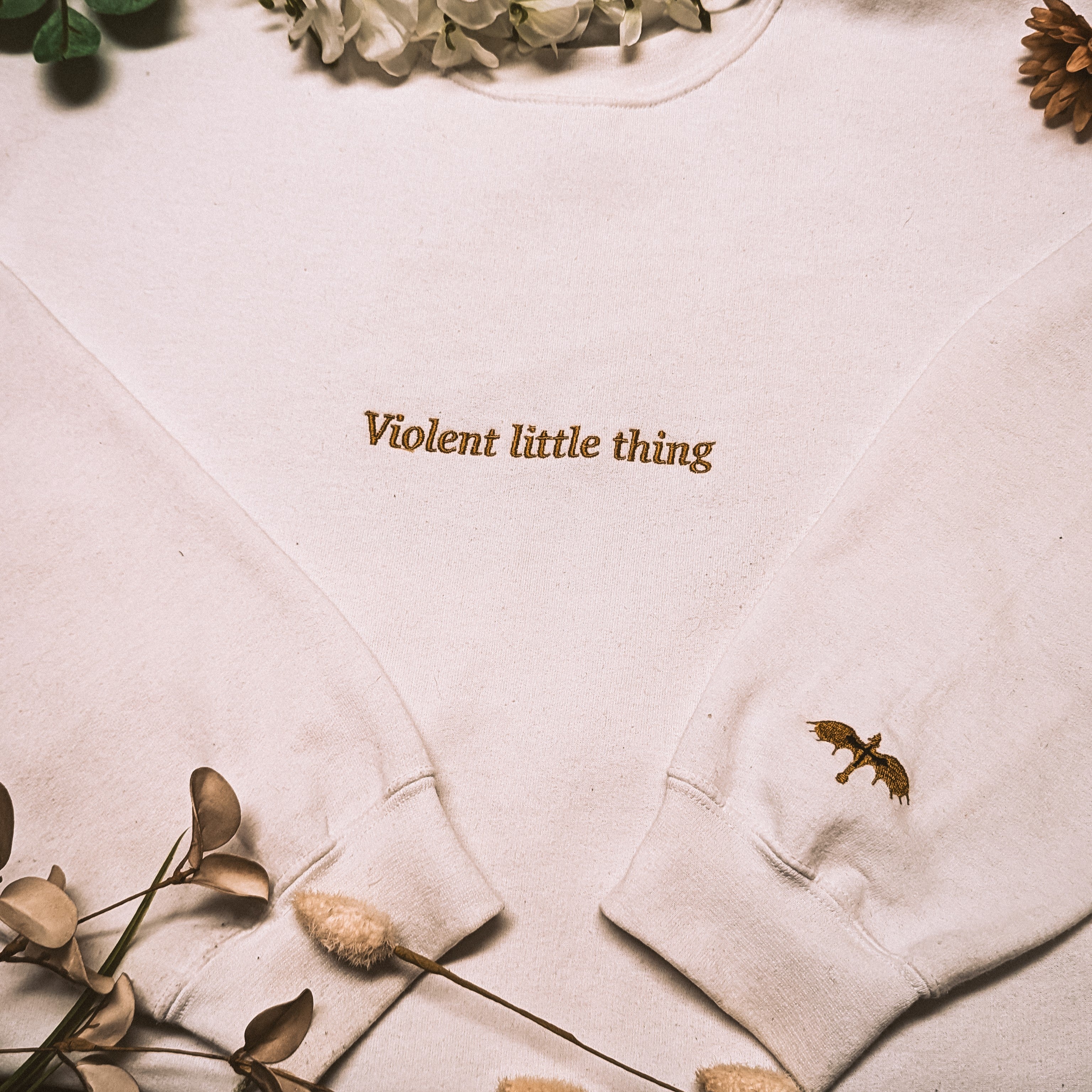 Violent Little Thing Fourth Wing Embroidered Sweatshirt White