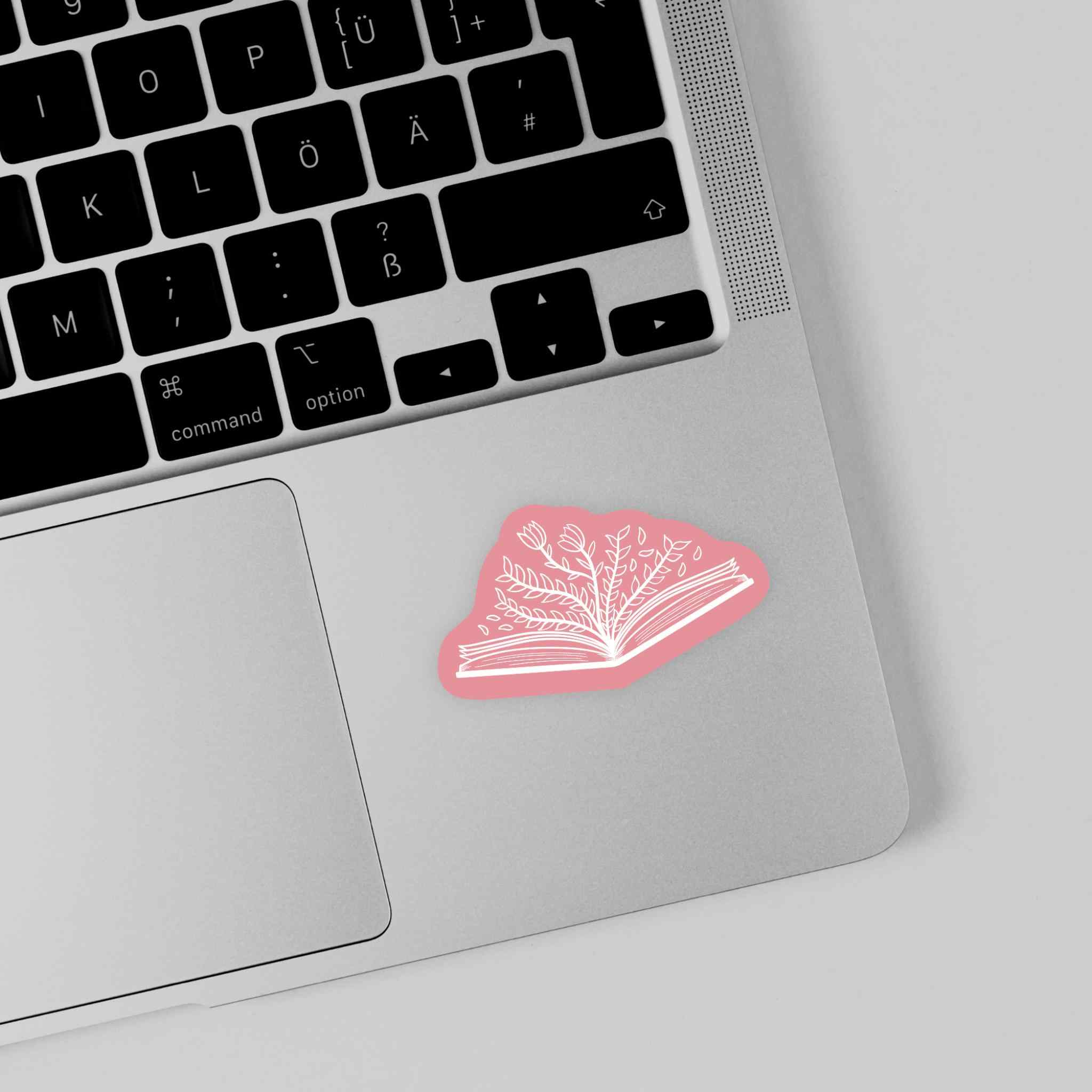 Floral Book Pink Background Vinyl Sticker