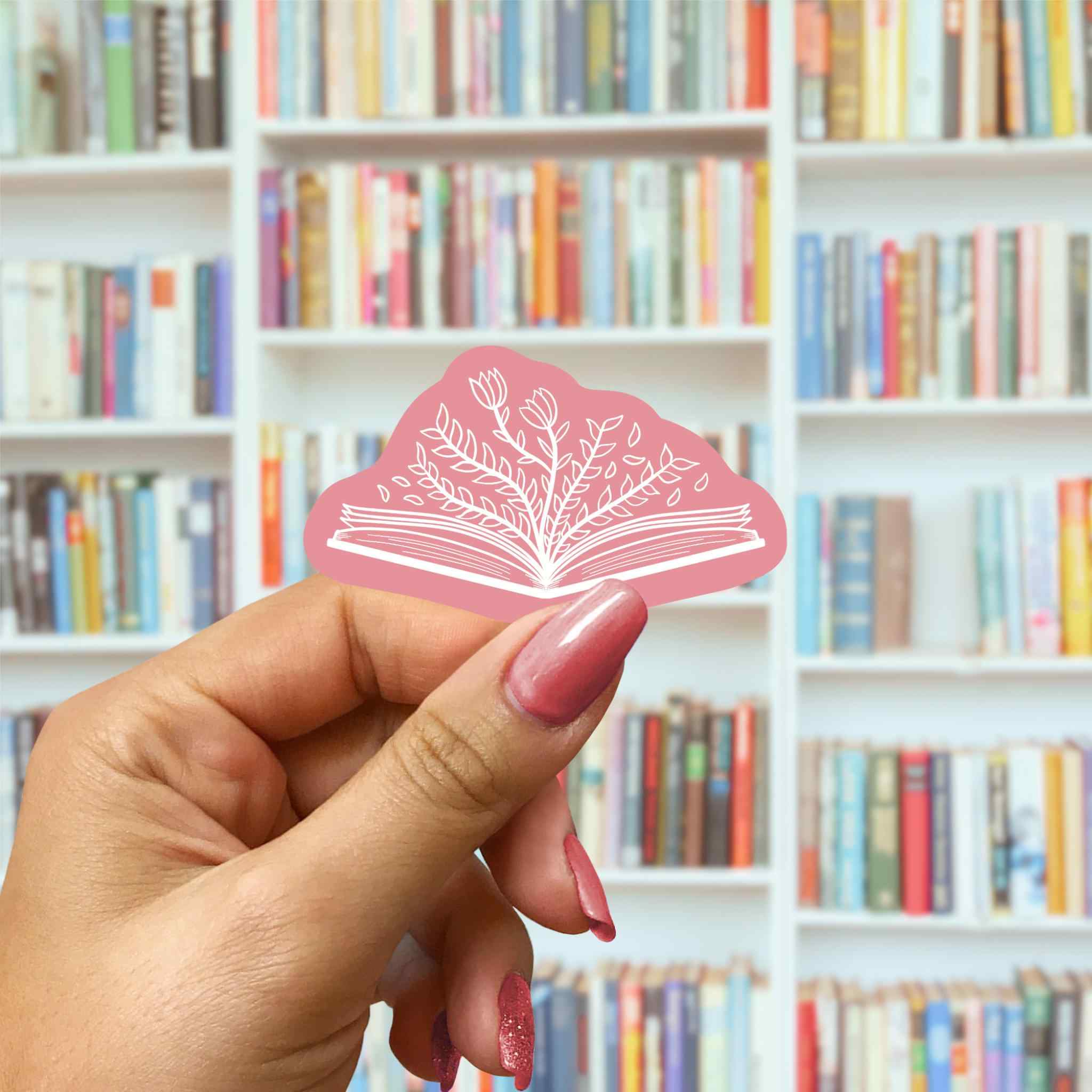 Floral Book Pink Background Vinyl Sticker