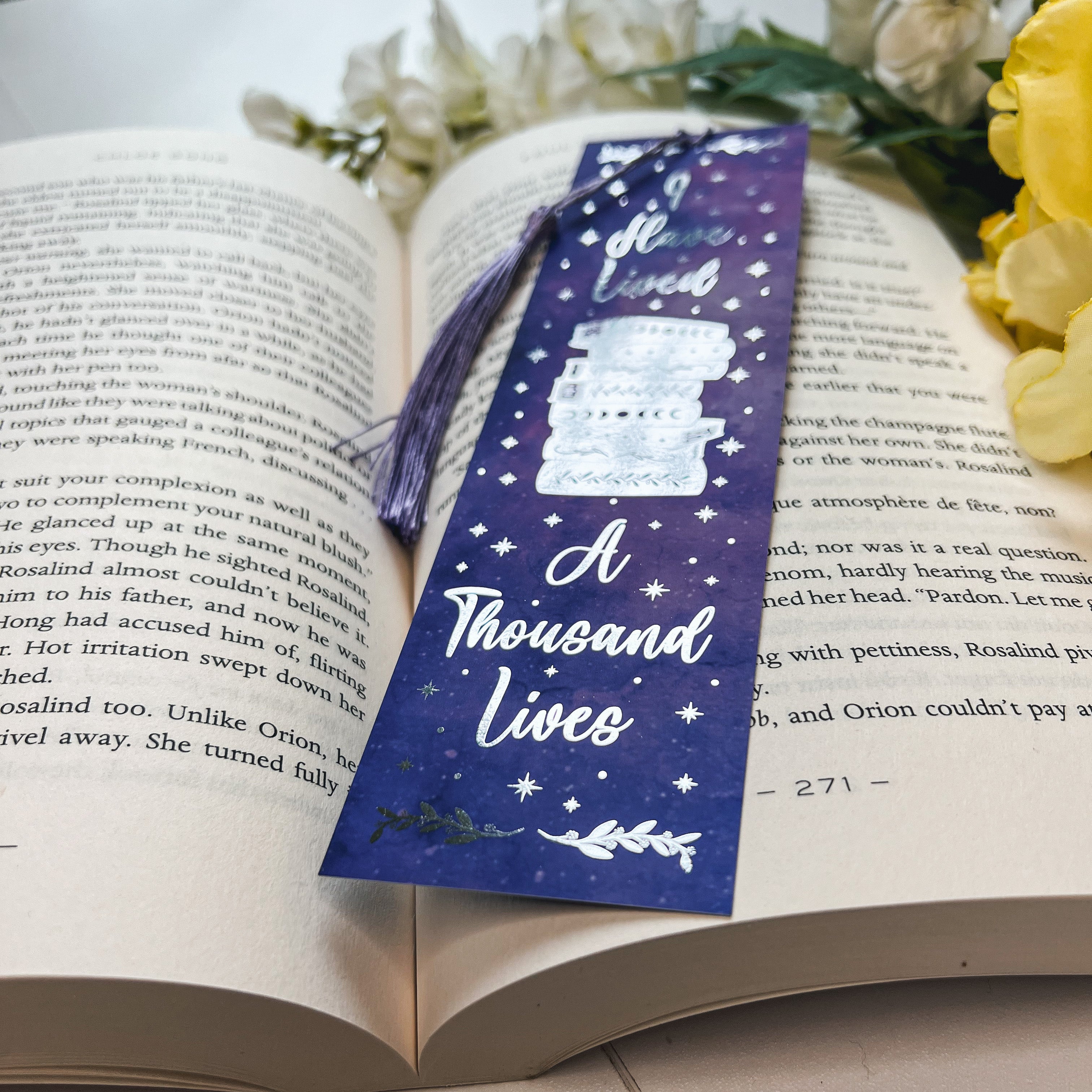 Purple I Have Lived A Thousand Lives Silver Foiled Bookmark with Tassel
