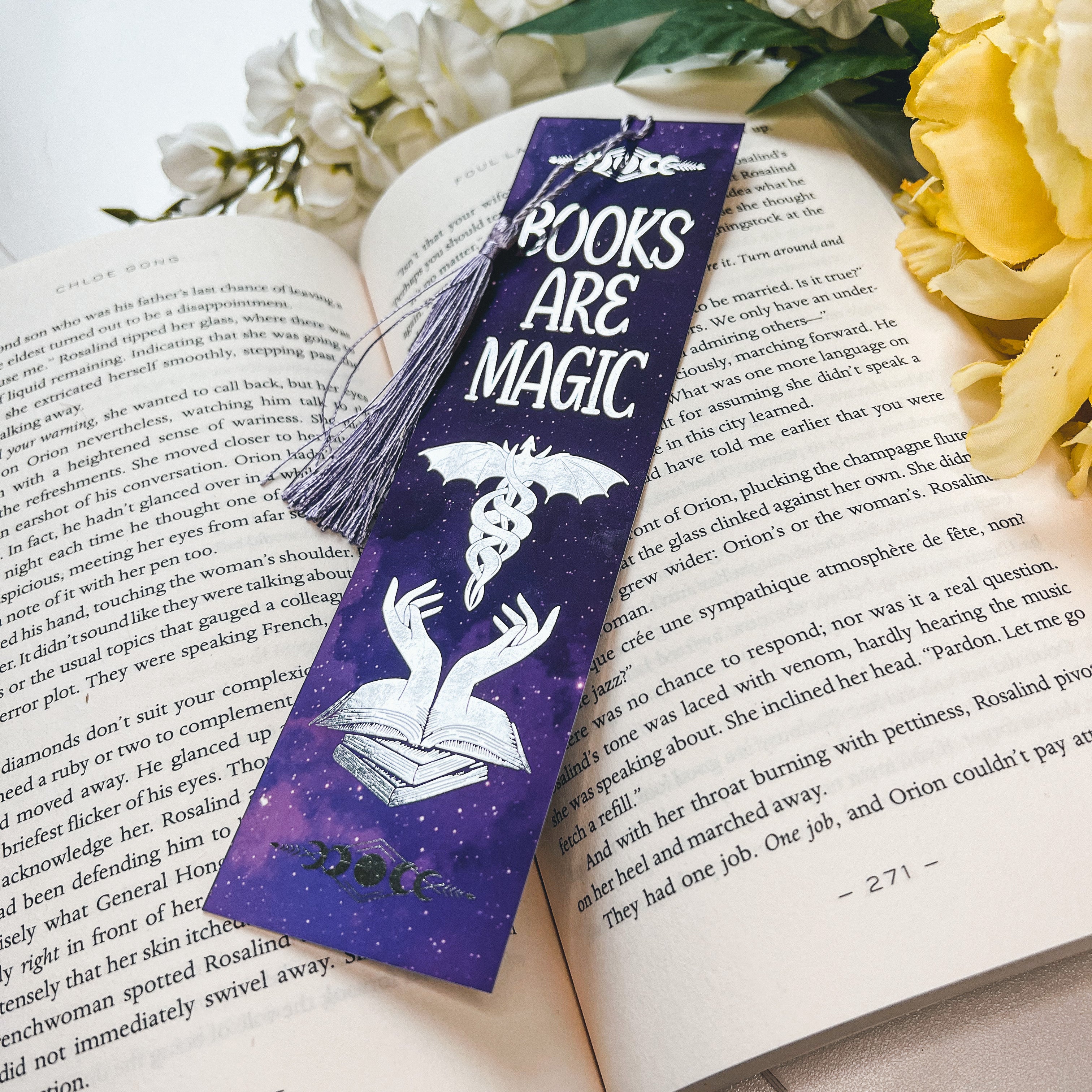 Purple Books Are Magic Silver Foiled Bookmark with Tassel