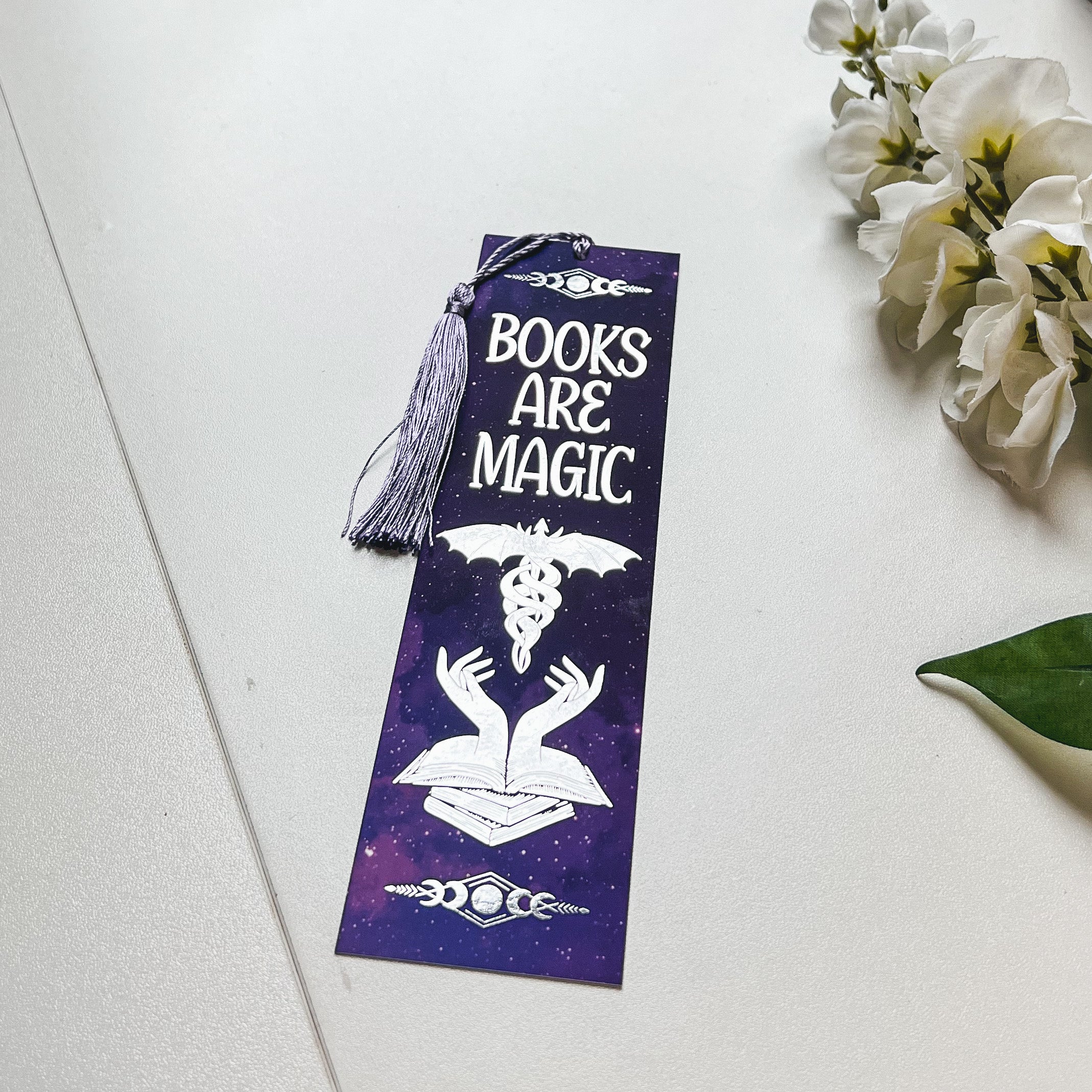 Purple Books Are Magic Silver Foiled Bookmark with Tassel