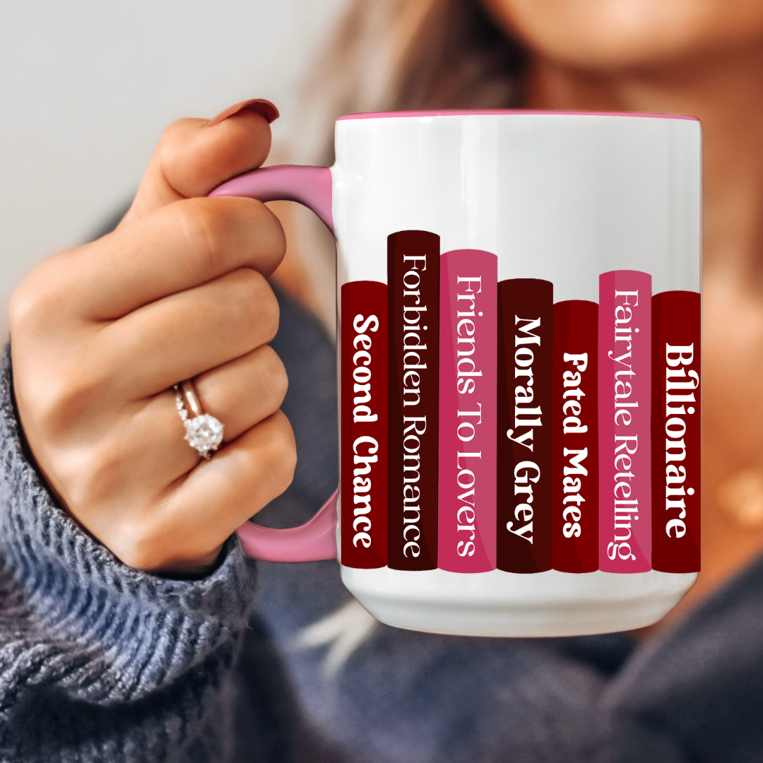 Book Trope Wrap Around Pink Mug 15oz 425ml