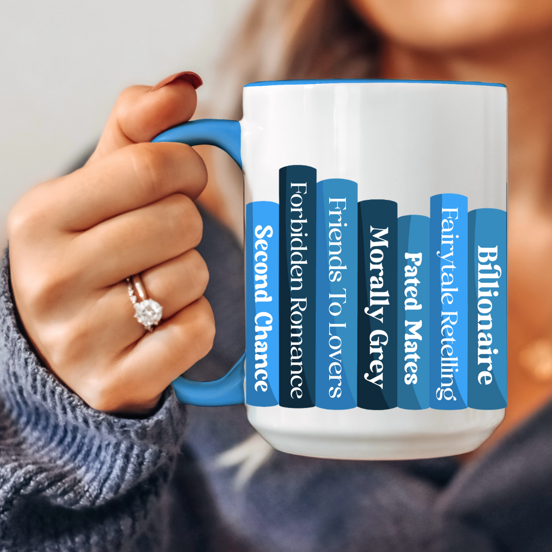 Book Trope Wrap Around Blue Mug 15oz 425ml