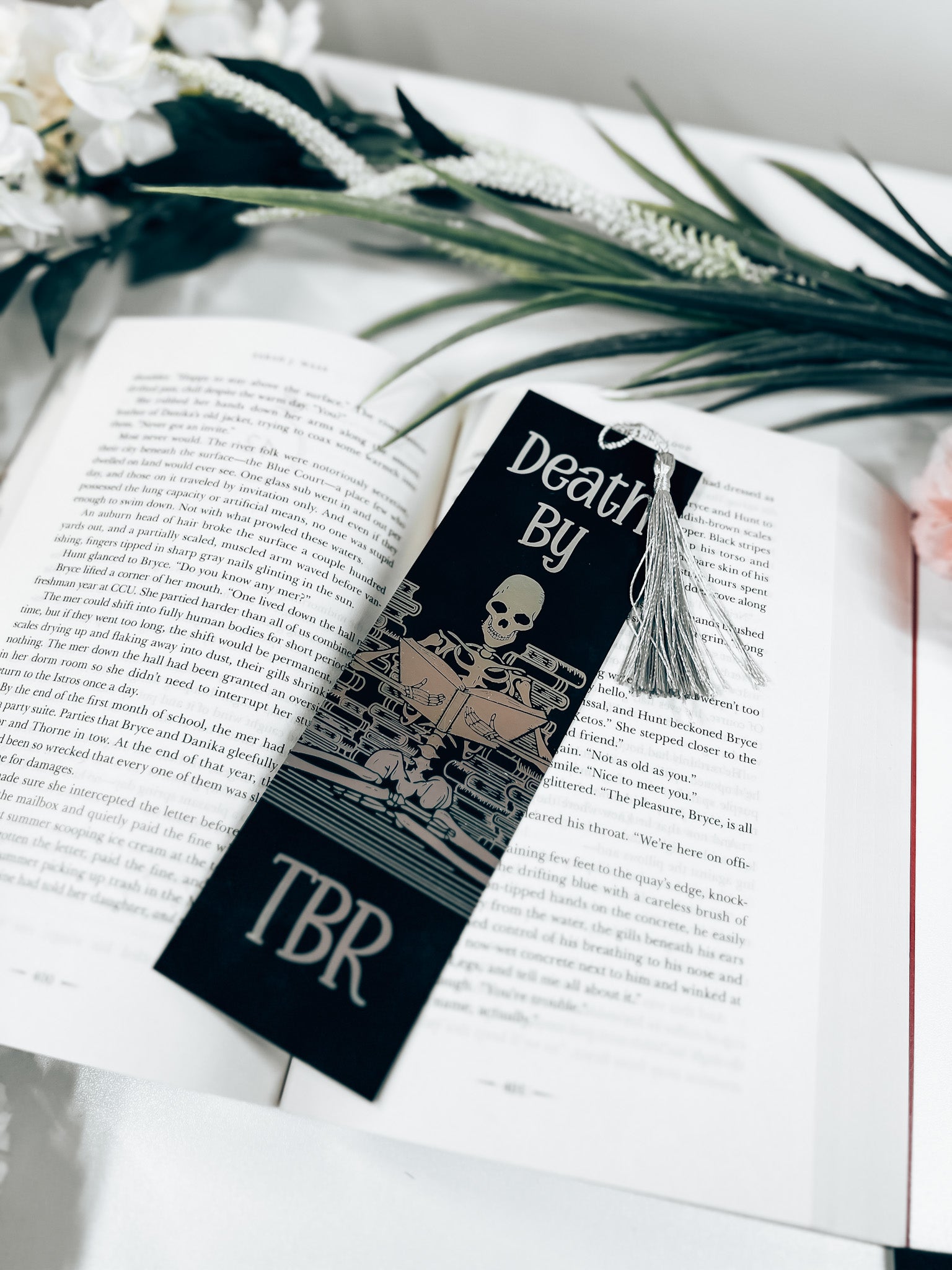 Death By TBR Silver Foiled Bookmark with Tassel