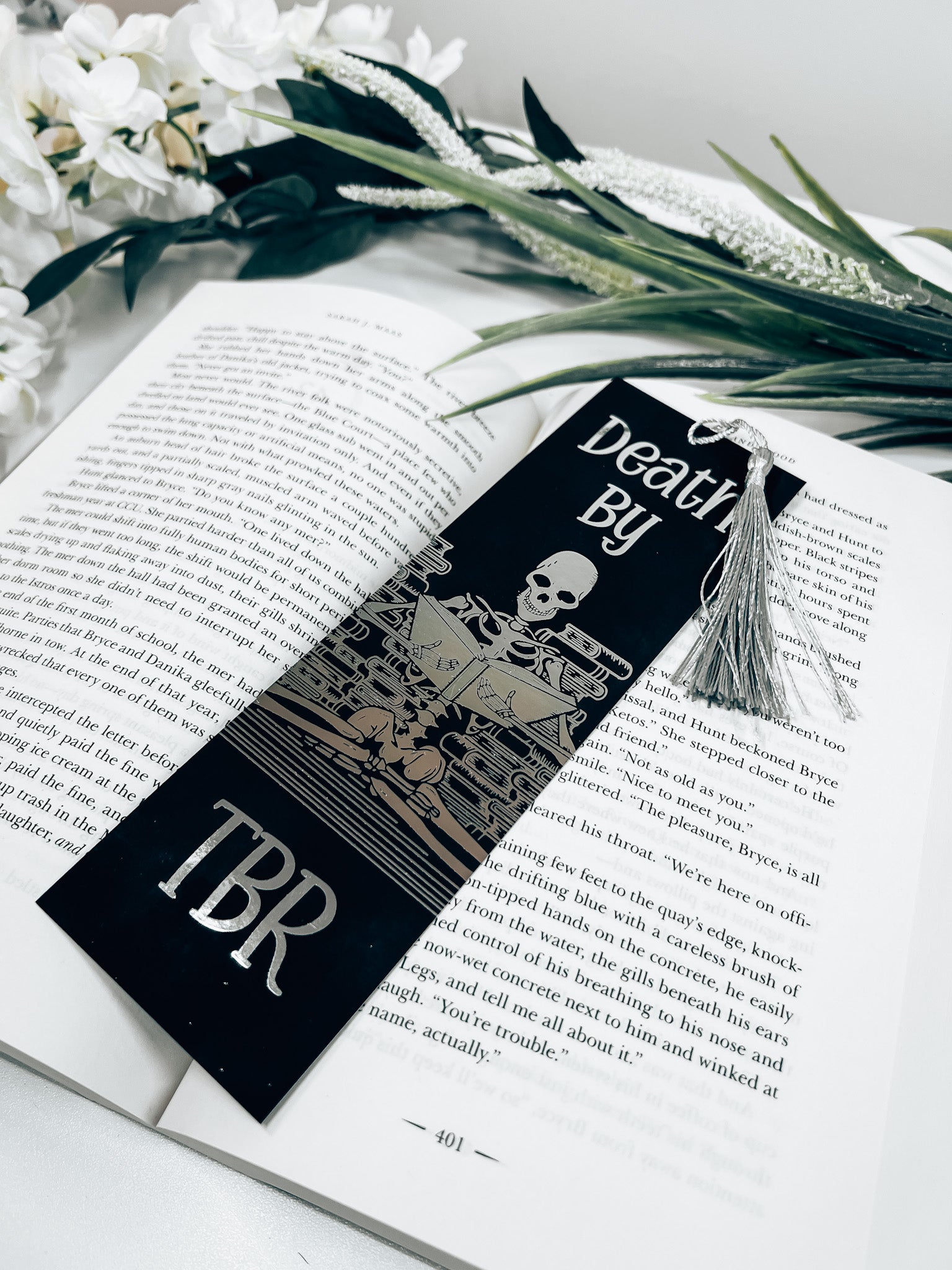 Death By TBR Silver Foiled Bookmark with Tassel