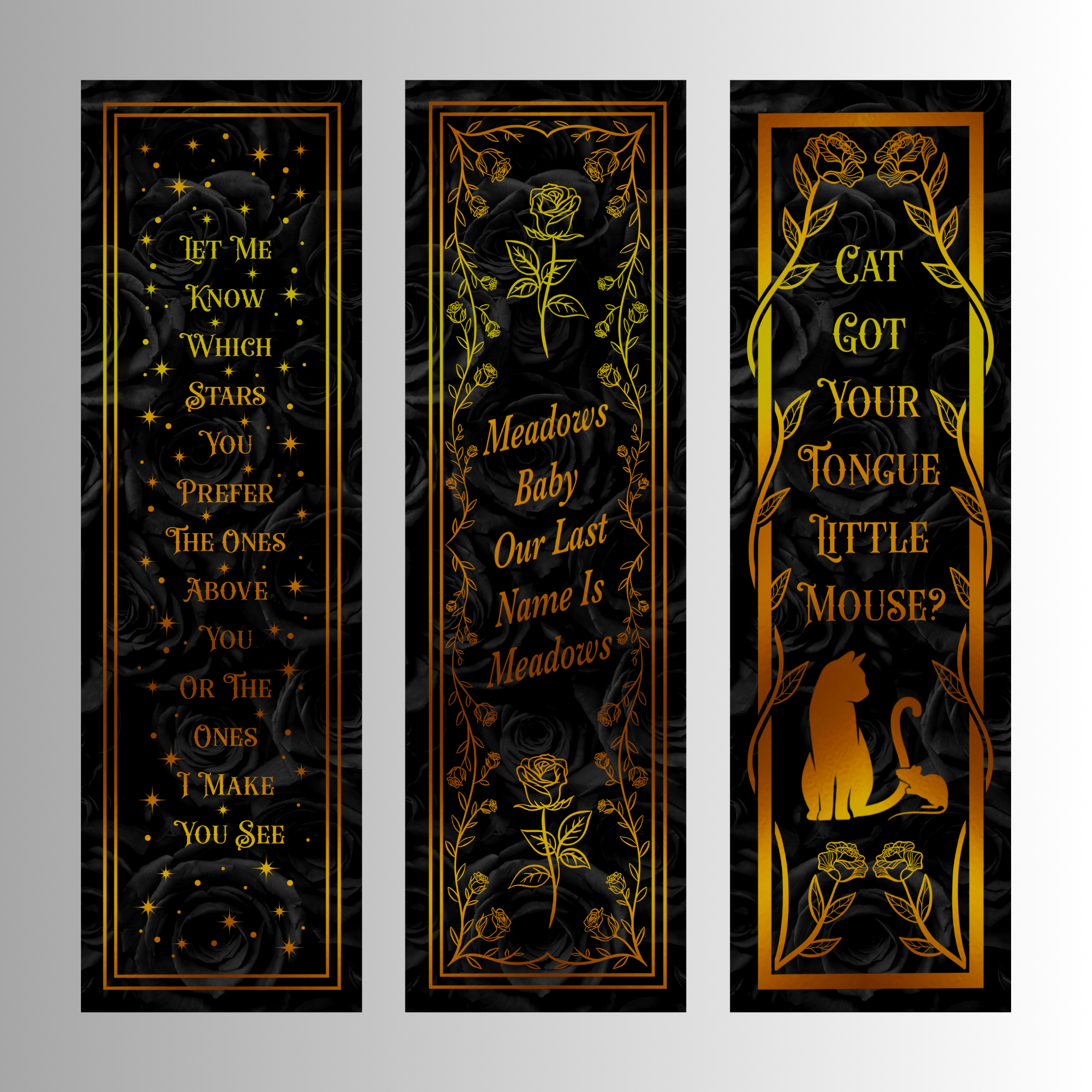 Cat & Mouse Duet | Gold Foiled Bookmark Set with tassels