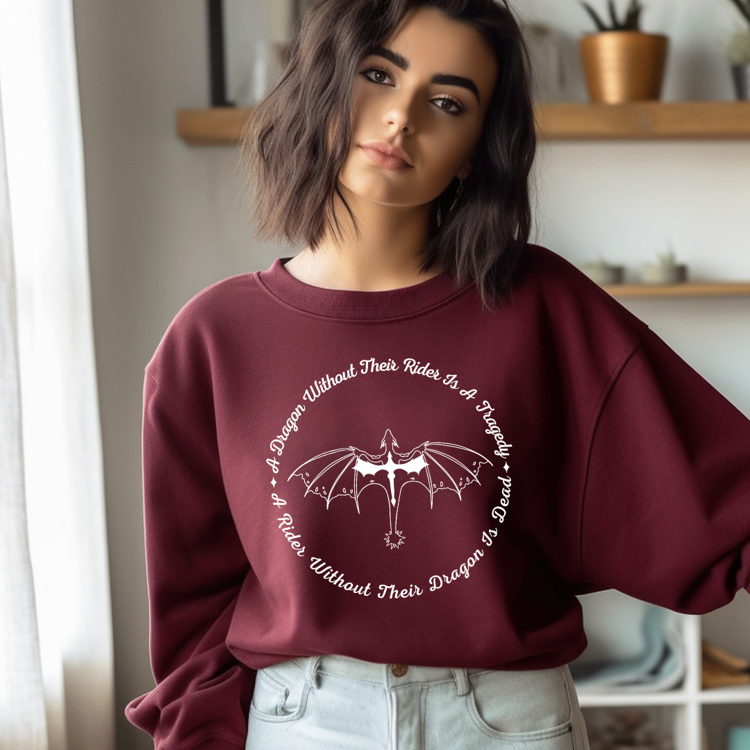 A Dragon Without Their Rider Printed Sweatshirt | Fourth Wing | Rebecca Yarros | Officially Licensed