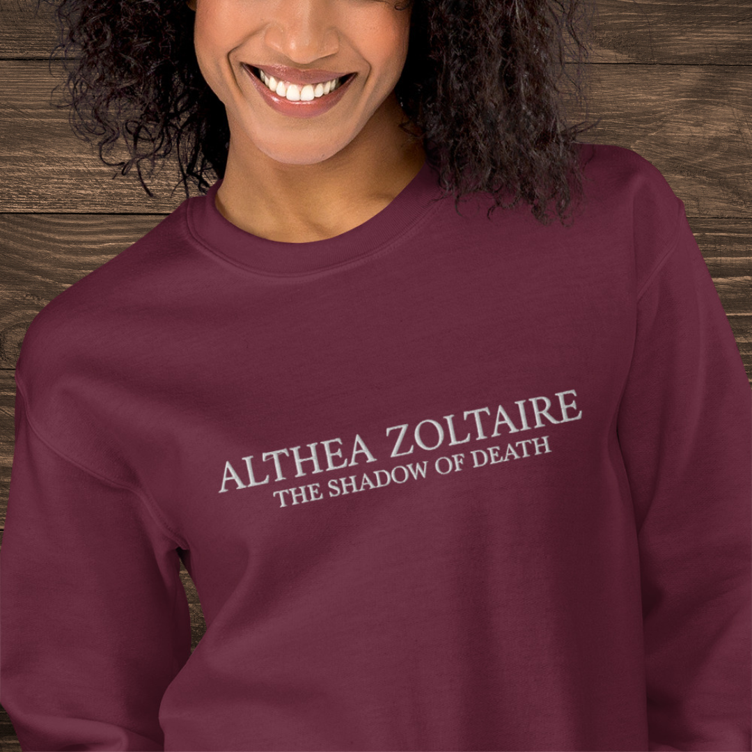 Althea Zoltaire Embroidered Sweatshirt Maroon | The Legends of Thezmarr | Helen Scheuerer | Officially Licensed