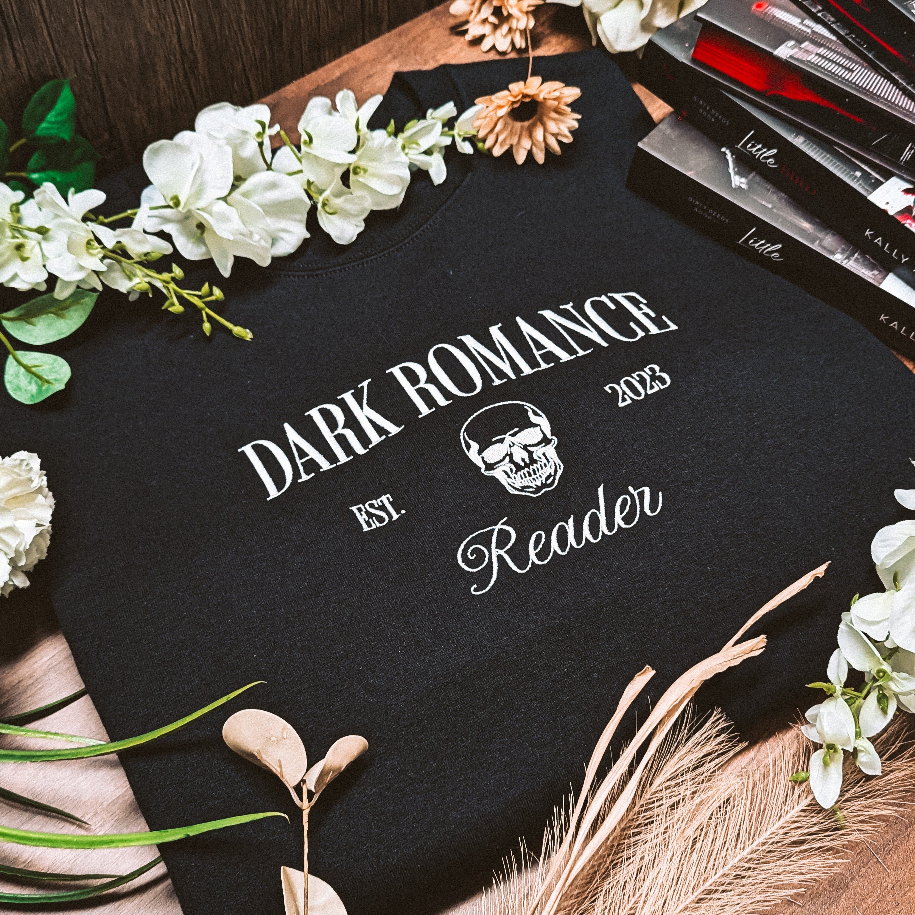 Dark Romance Reader Embroidered Sweatshirt Black | Romance Reader Collection