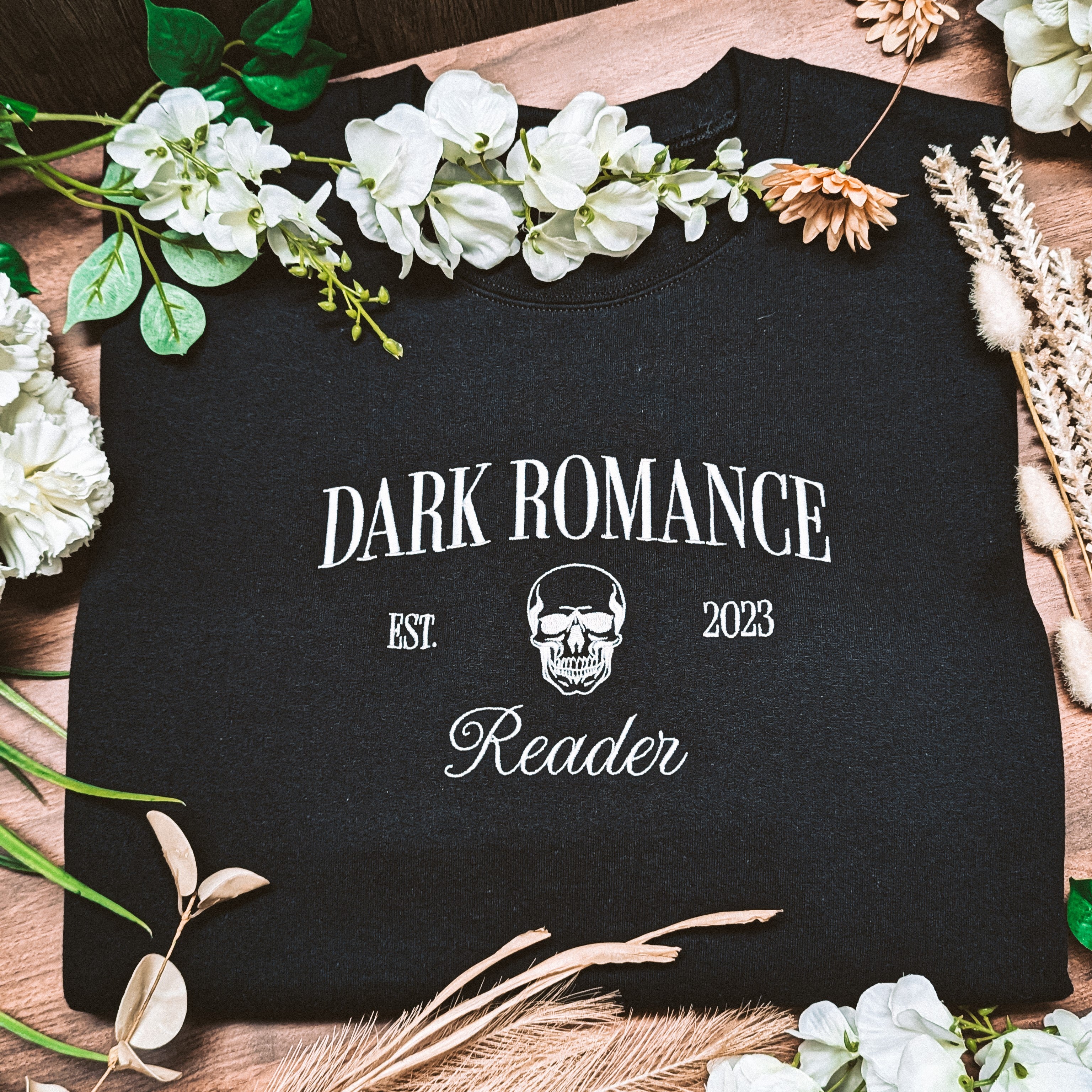 Dark Romance Reader Embroidered Sweatshirt Black | Romance Reader Collection