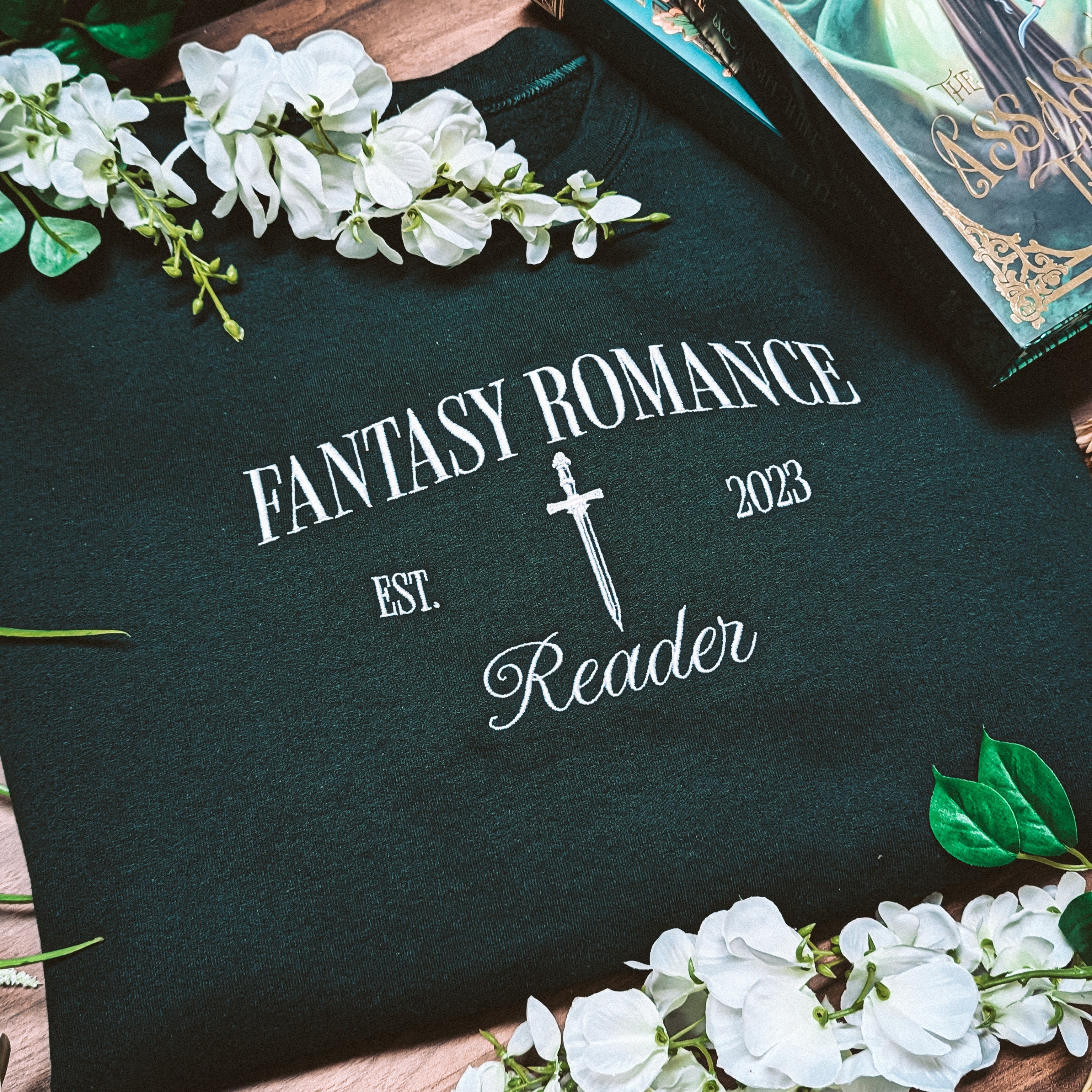 Fantasy Romance Reader Embroidered Sweatshirt Forest Green | Romance Reader Collection