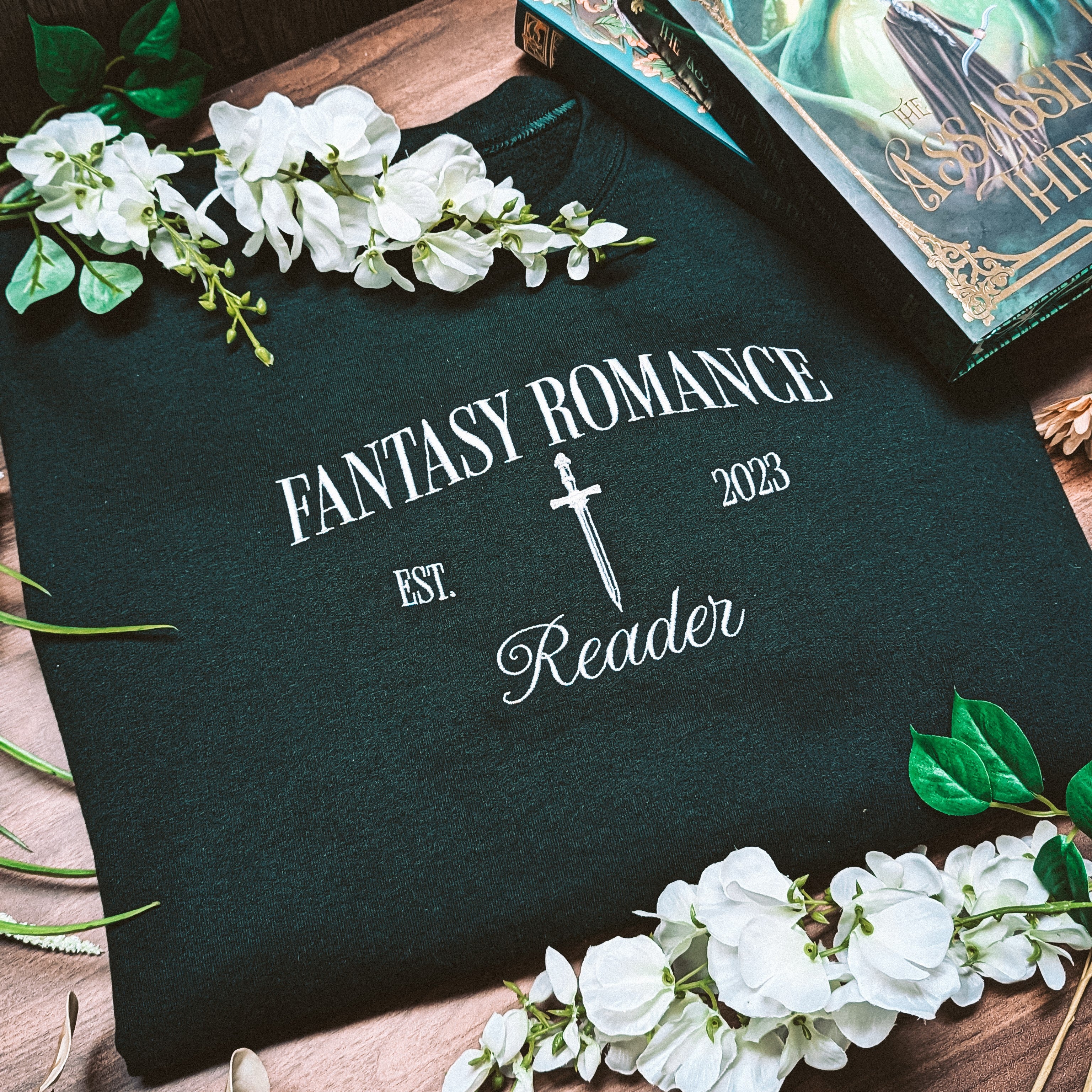 Fantasy Romance Reader Embroidered Sweatshirt Forest Green | Romance Reader Collection