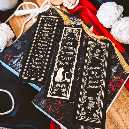 Cat & Mouse Duet | Gold Foiled Bookmark Set with tassels