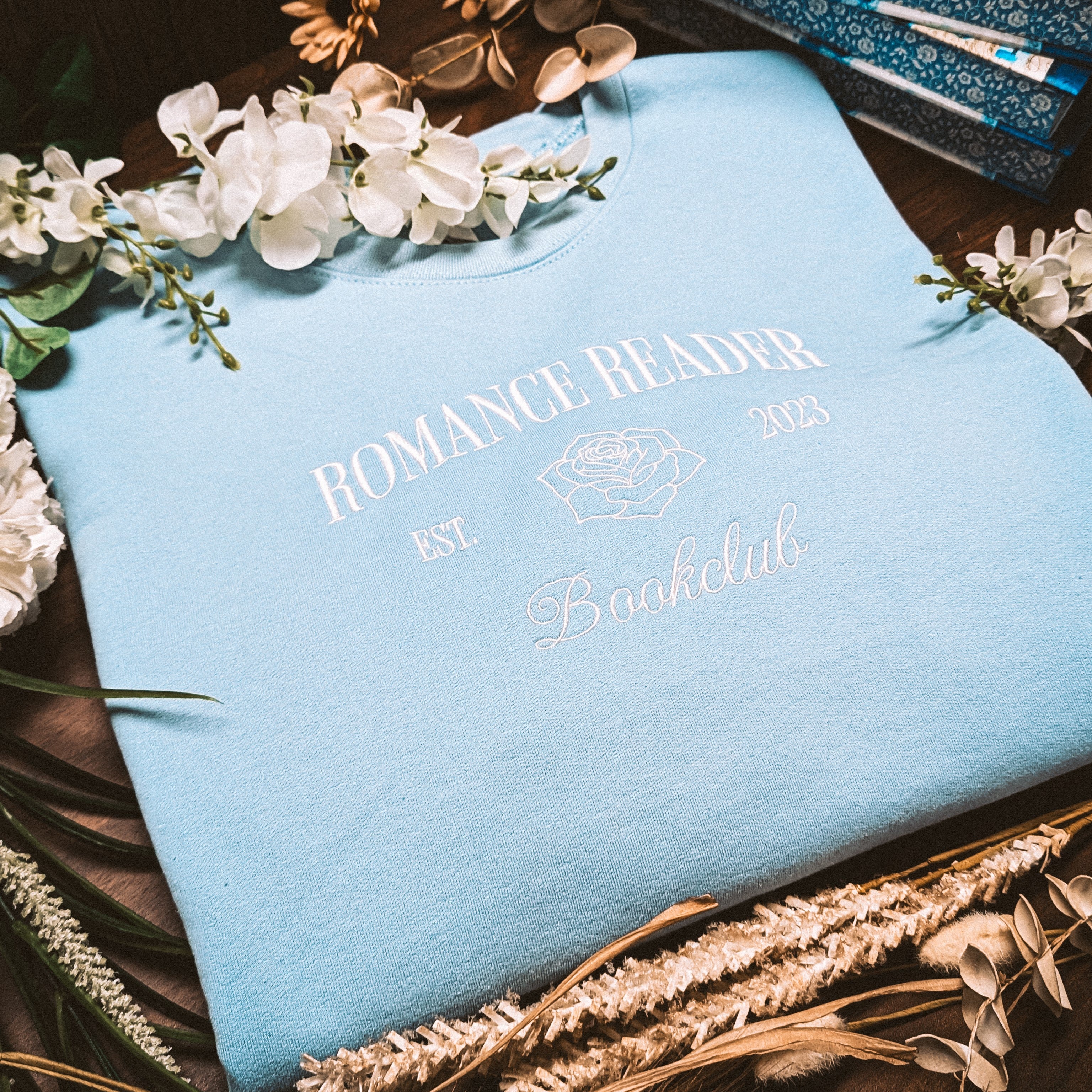 Romance Reader Embroidered Sweatshirt Blue | Romance Reader Collection