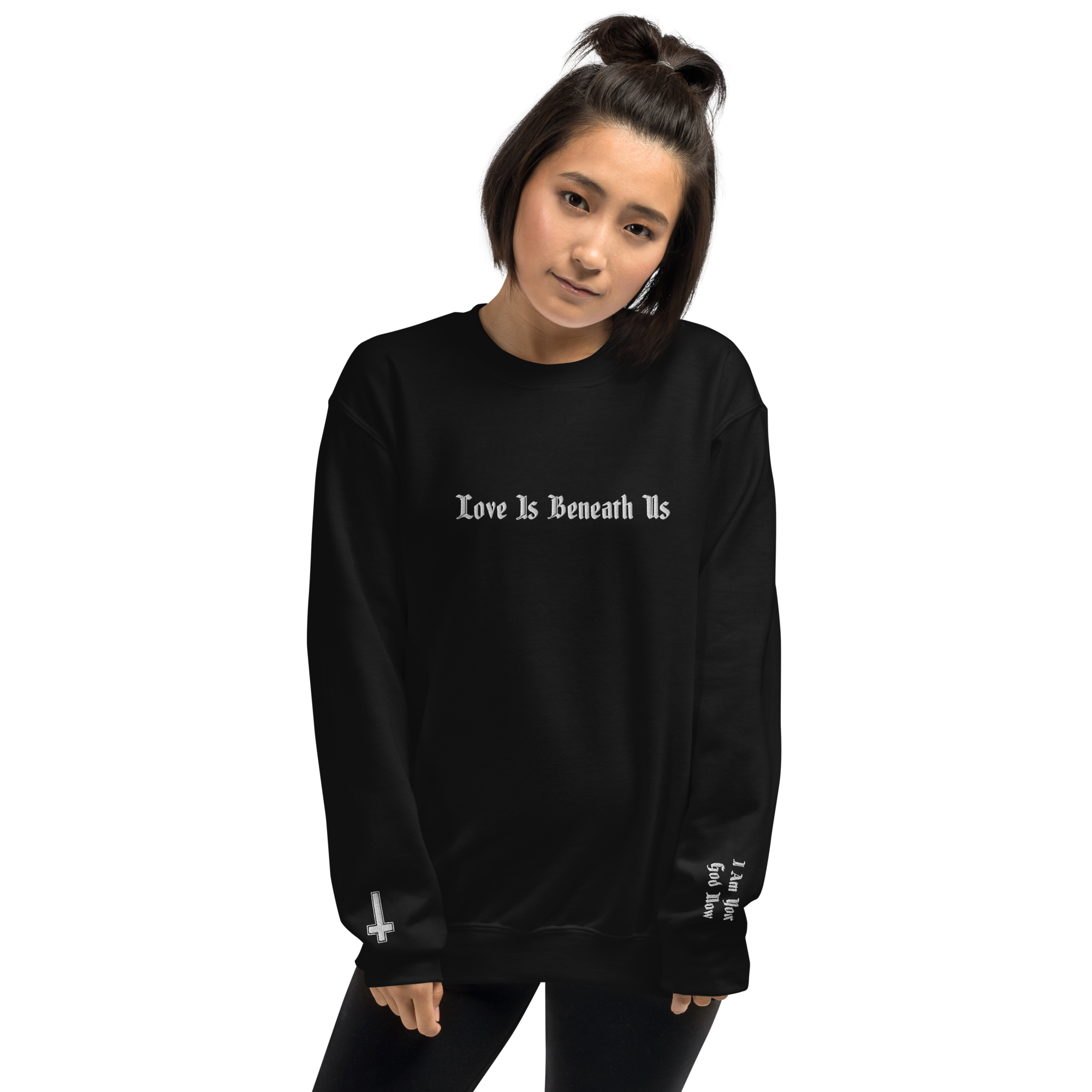 Love is Beneath Us White Embroidered Sweatshirt | That Sik Luv | Jescie Hall | Officially Licensed |