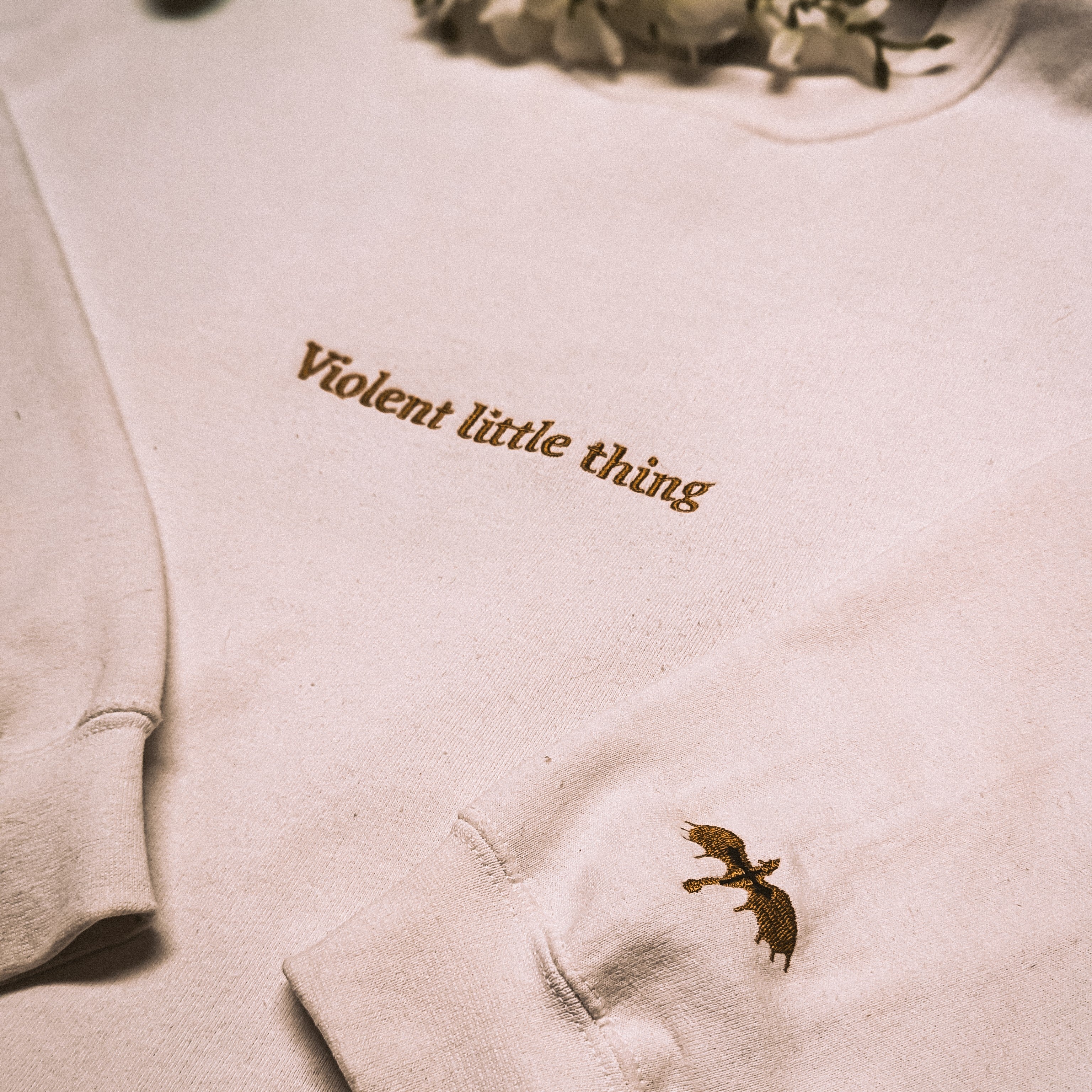 Violent Little Thing Fourth Wing Embroidered Sweatshirt White