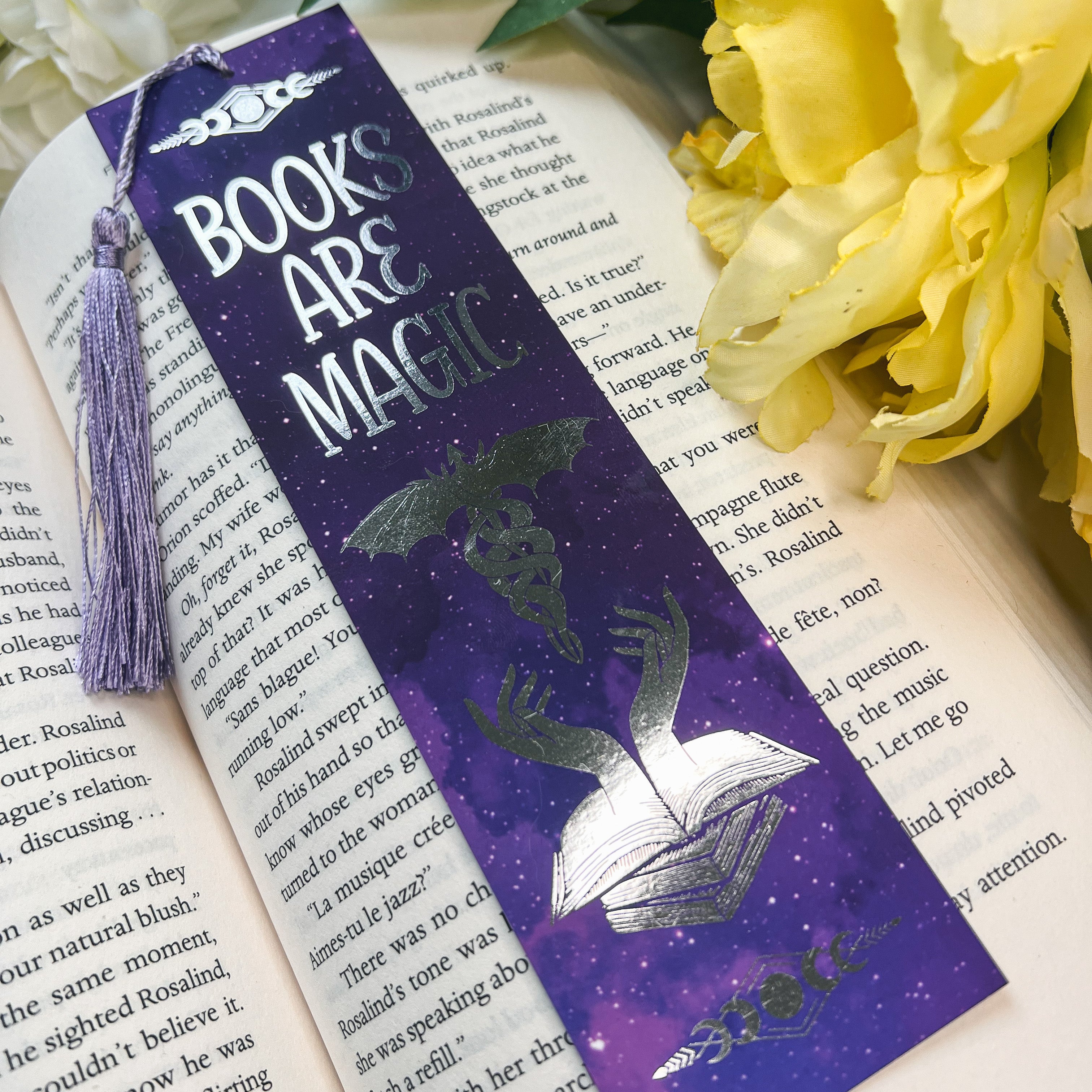 Purple Books Are Magic Silver Foiled Bookmark with Tassel