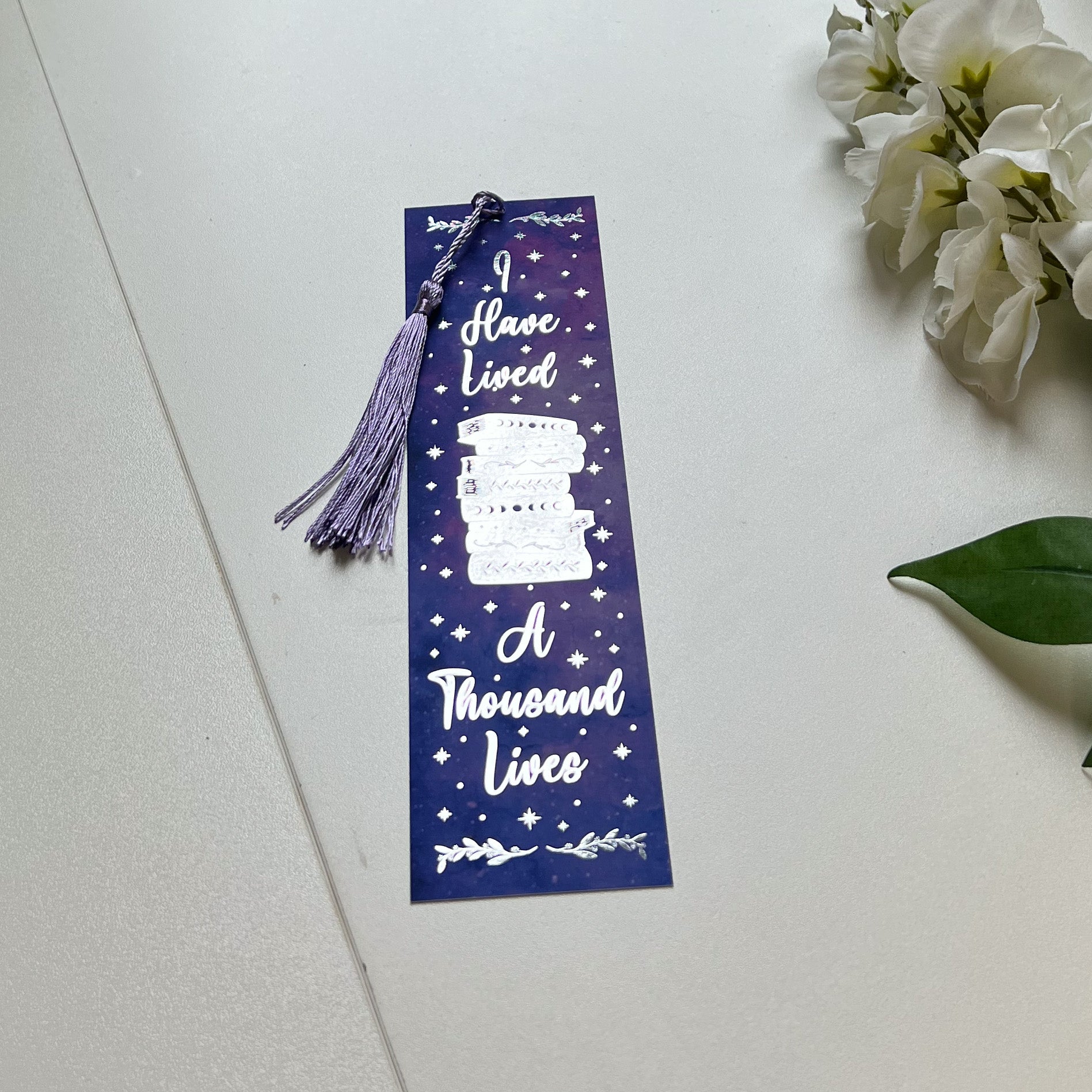 Purple I Have Lived A Thousand Lives Silver Foiled Bookmark with Tassel