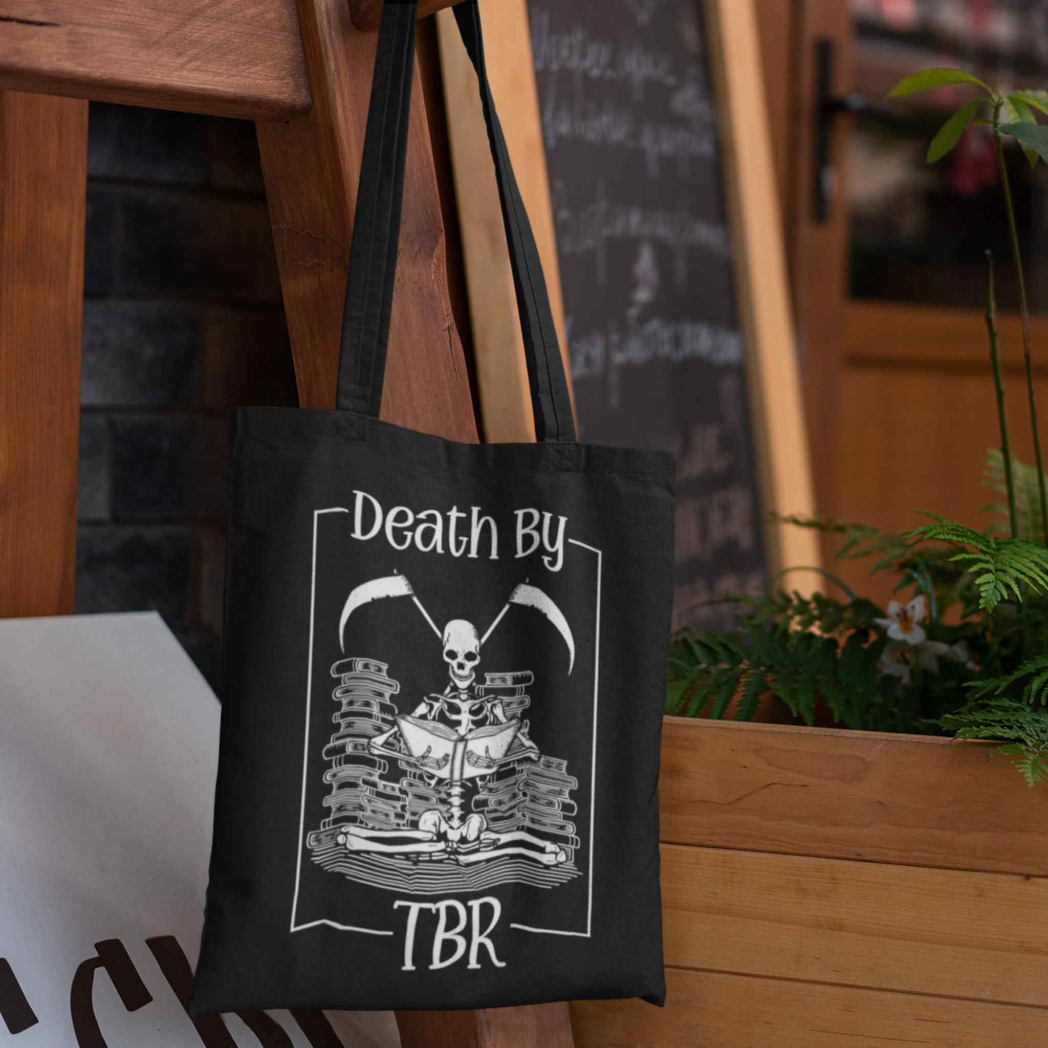 Death By TBR Black Canvas Tote Bag Library Bag